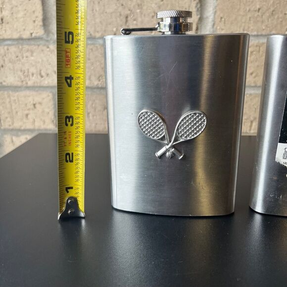 Set of Two Stainless Steel Flask 8 oz 5 in x 4 in x 1 in Drink Party Tardy Bar - Picture 13 of 14